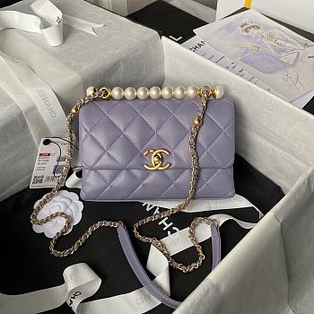 Fortok Chanel Mini Flap Bag Purple With Pearl Top Handle AS5001 12.5×19×7cm