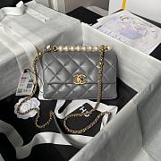 Fortok Chanel Mini Flap Bag Grey With Pearl Top Handle AS5001 12.5×19×7cm - 1