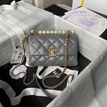 Fortok Chanel Mini Flap Bag Grey With Pearl Top Handle AS5001 12.5×19×7cm