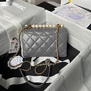 Fortok Chanel Mini Flap Bag Grey With Pearl Top Handle AS5001 12.5×19×7cm - 3