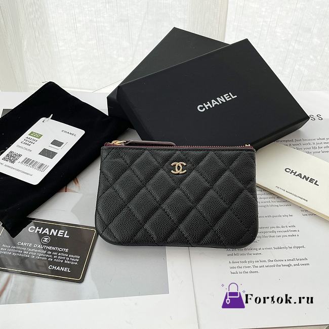 Fortok Chanel Classic Mini Pouch Black A82365 9.5×15×0.5cm - 1