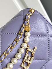 Fortok Chanel Mini Flap Bag Shiny Lambskin, Faux Pearls & Gold Metallic Purple AS4986 13x20x7.5cm - 4
