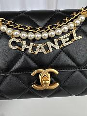 Fortok Chanel Mini Flap Bag Shiny Lambskin, Faux Pearls & Gold Metallic Black AS4986 13x20x7.5cm - 3