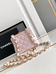 Fortok Chanel Bow Clutch With Chain Pink 13x10x3.5cm - 3