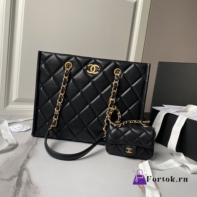 Fortok Chanel Shopping Bag Grained Calfskin & Gold Metal Black AS4940 24×30.5×10cm  - 1