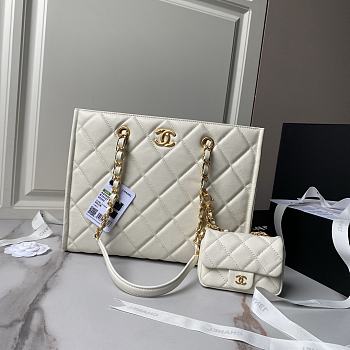 Fortok Chanel Shopping Bag Grained Calfskin & Gold Metal White AS4940 24×30.5×10cm 