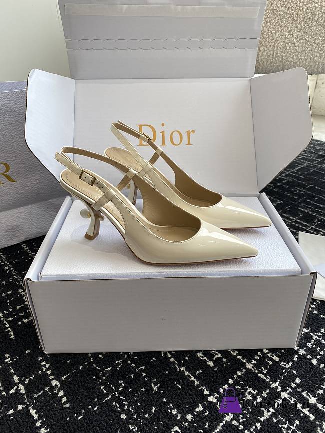 Fortok Dior Tribales Slingback Pump White Patent Calfskin - 1