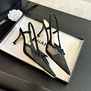 Fortok Chanel Black Mesh Logo Slingback Heels  - 4