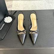 Fortok Chanel Black Mesh Logo Slingback Heels  - 1