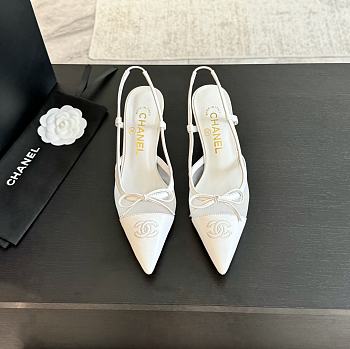 Fortok Chanel White Mesh Logo Slingback Heels