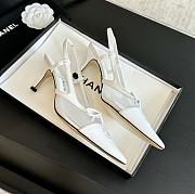 Fortok Chanel White Mesh Logo Slingback Heels - 5