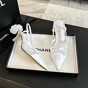 Fortok Chanel White Mesh Logo Slingback Heels - 6