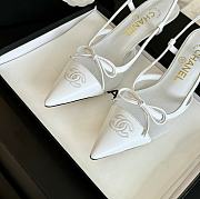 Fortok Chanel White Mesh Logo Slingback Heels - 3