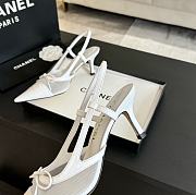 Fortok Chanel White Mesh Logo Slingback Heels - 2