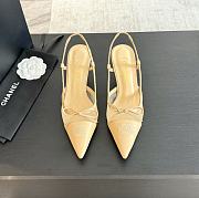 Fortok Chanel Beige Mesh Logo Slingback Heels - 1