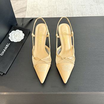 Fortok Chanel Beige Mesh Logo Slingback Heels