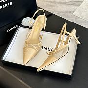 Fortok Chanel Beige Mesh Logo Slingback Heels - 5