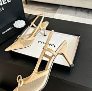 Fortok Chanel Beige Mesh Logo Slingback Heels - 4