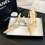 Fortok Chanel Beige Mesh Logo Slingback Heels - 3