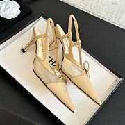 Fortok Chanel Beige Mesh Logo Slingback Heels - 2