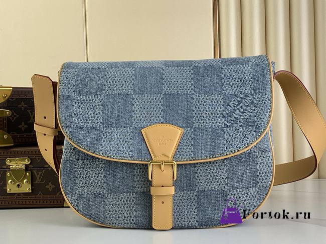 Fortok Louis Vuitton Montsouris Messenger MM Bag Damier Blue Denim 3D Cotton Canvas N40743 35x29x12cm  - 1
