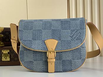 Fortok Louis Vuitton Montsouris Messenger MM Bag Damier Blue Denim 3D Cotton Canvas N40743 35x29x12cm 