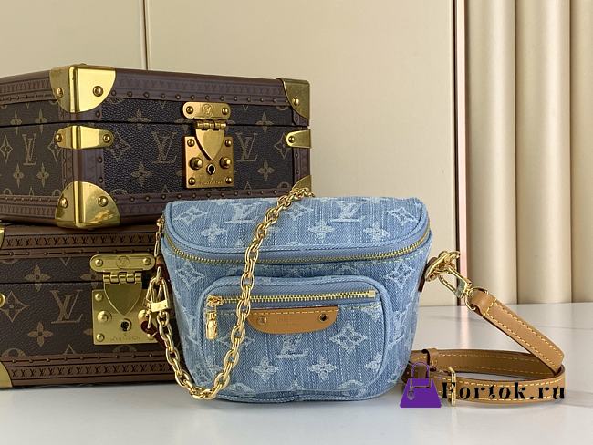 Fortok Louis Vuitton Mini Bumbag Sky Blue Monogram Denim M83353 17x12x9.5cm  - 1