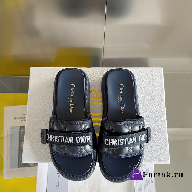 Fortok Dior Dioriviera Revolution Slides Deep Blue Quilted Cannage Leather-Effect Fabric - 1