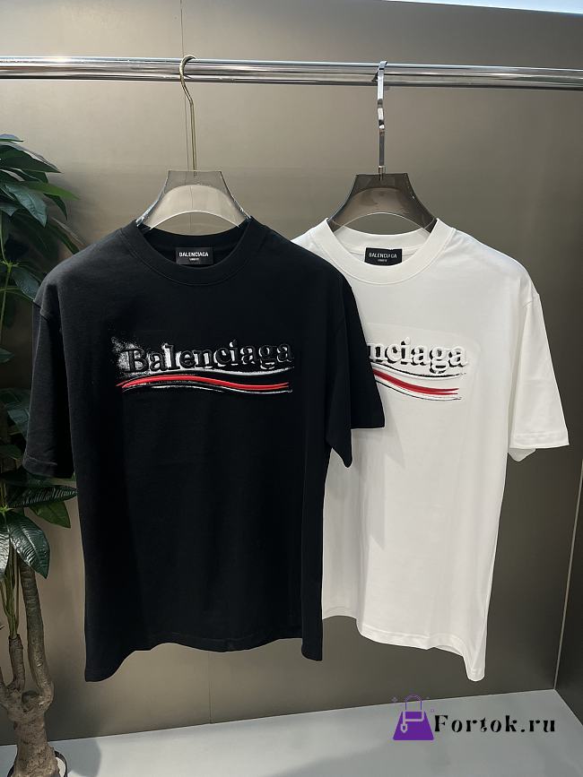 Fortok Balenciaga Men T-shirt With Letter Embroidery White / Black - 1