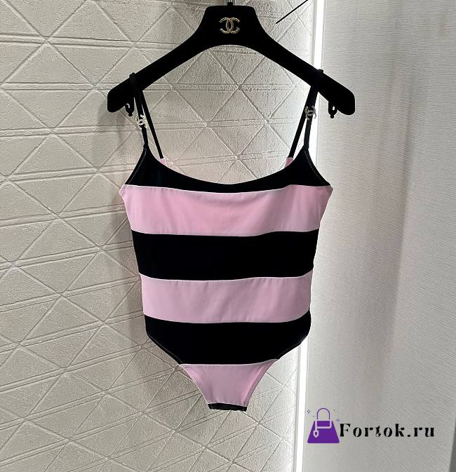 Fortok Chanel Pink & Black Striped Swimsuit - 1