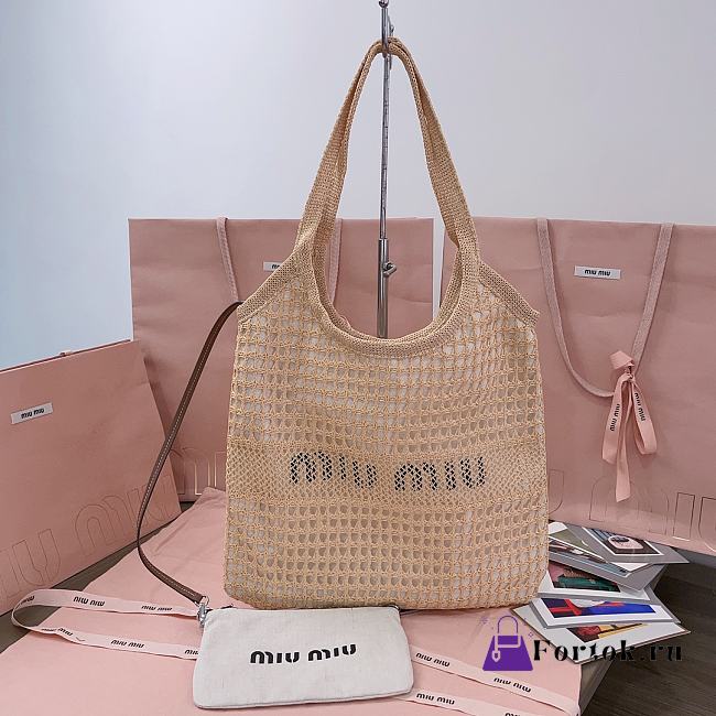 Fortok MiuMiu Net Woven Beach Tote Bag Beige 5BG231 35x40cm - 1