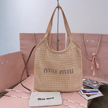 Fortok MiuMiu Net Woven Beach Tote Bag Beige 5BG231 35x40cm