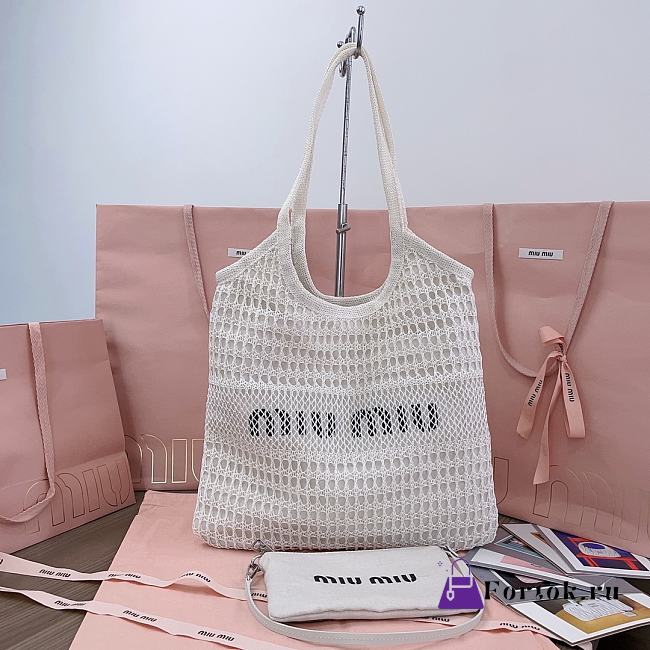 Fortok MiuMiu Net Woven Beach Tote Bag White 5BG231 35x40cm - 1