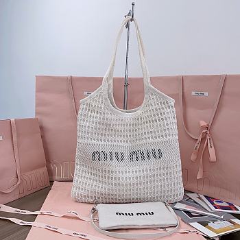 Fortok MiuMiu Net Woven Beach Tote Bag White 5BG231 35x40cm