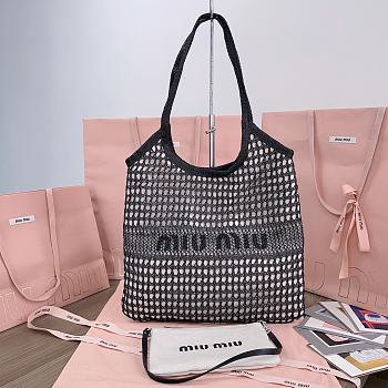 Fortok MiuMiu Net Woven Beach Tote Bag Black 5BG231 35x40cm