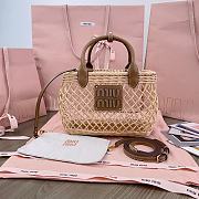 Fortok MiuMiu Woven Fabric Handbag With Leather Trim 24x18x9cm - 1