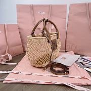 Fortok MiuMiu Woven Fabric Handbag With Leather Trim 24x18x9cm - 4