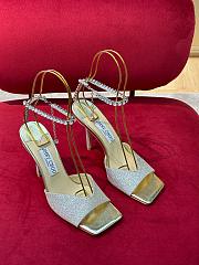 Fortok Jimmy Choo Saeda Crystal Strap Pumps Glitter Silver 100mm - 1