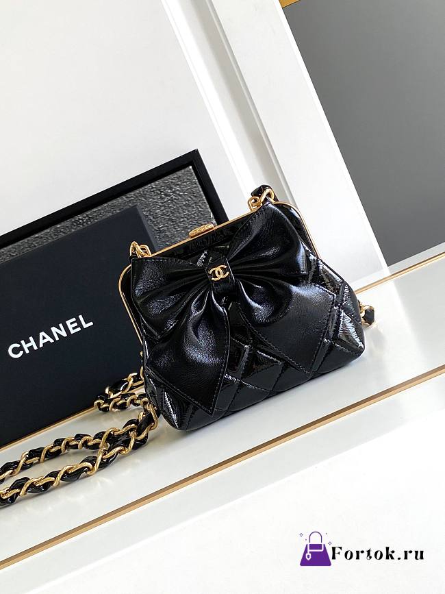 Fortok Chanel Bow Clutch With Chain Black 13x10x3.5cm  - 1