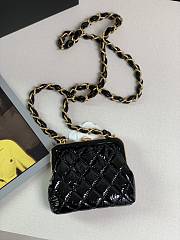 Fortok Chanel Pink Bow Clutch With Chain Black Leather 13x10x3.5cm - 2