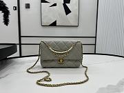 Fortok Chanel Flap Bag Shiny Lambskin, Faux Pearls & Gold Metallic Grey AS4986 22x14.5x11cm  - 1