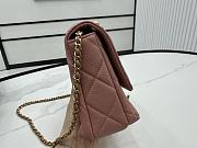 Fortok Chanel Flap Bag Shiny Lambskin, Faux Pearls & Gold Metallic Dark Pink AS4986 22x14.5x11cm  - 6
