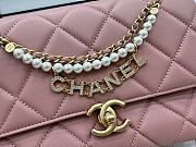Fortok Chanel Flap Bag Shiny Lambskin, Faux Pearls & Gold Metallic Dark Pink AS4986 22x14.5x11cm  - 2