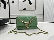 Fortok Chanel Flap Bag Shiny Lambskin, Faux Pearls & Gold Metallic Green AS4986 22x14.5x11cm - 1