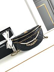 Fortok Chanel Waist Bag Shiny Lambskin, Imitation Pearls & Gold-Tone Metal Black AS4991 17x24x11cm - 1