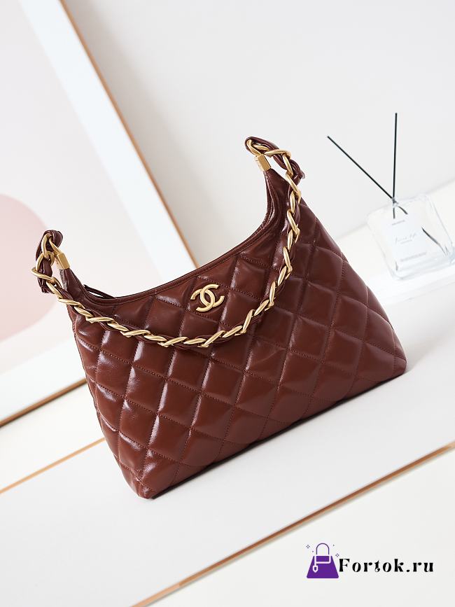 Fortok Chanel 24A Hobo Bag Brown AS4923 29x32x10cm - 1