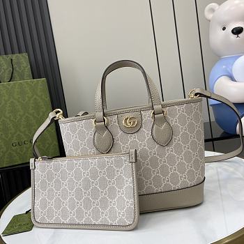 Fortok Gucci Ophidia Mini Tote Bag Beige & White GG Supreme Canvas 811716 22x18x10cm