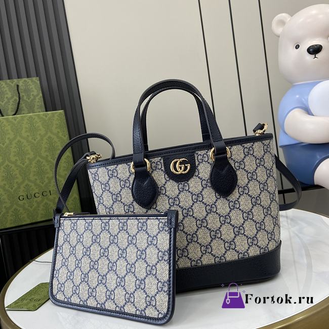 Fortok Gucci Ophidia Mini Tote Bag Beige & Blue GG Supreme Canvas 811716 22x18x10cm - 1