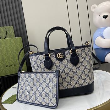 Fortok Gucci Ophidia Mini Tote Bag Beige & Blue GG Supreme Canvas 811716 22x18x10cm