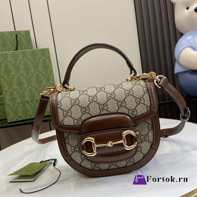 Fortok Gucci Horsebit 1955 Mini Top Handle Bag Beige 781387 18x15x6.5cm - 1